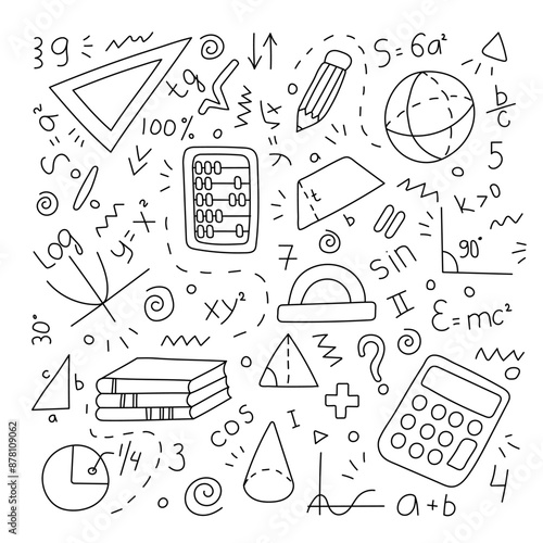 Math set of doodle elements. Vector, isolated