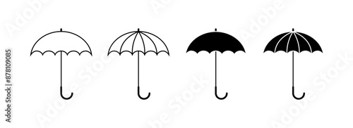 Umbrella Set Icons. Linear and Silhouette style. Vector icons.