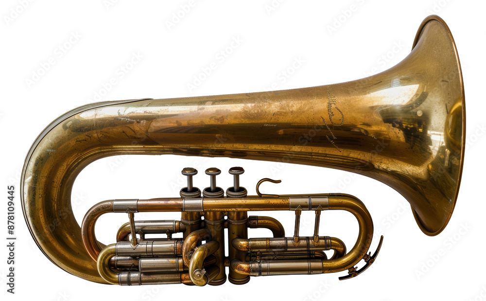 Obraz premium Vintage brass euphonium musical instrument, cut out - stock png.
