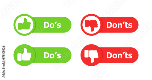 Dos and Donts icons. LIke and Dislike icons. Flat style. Vector icons.