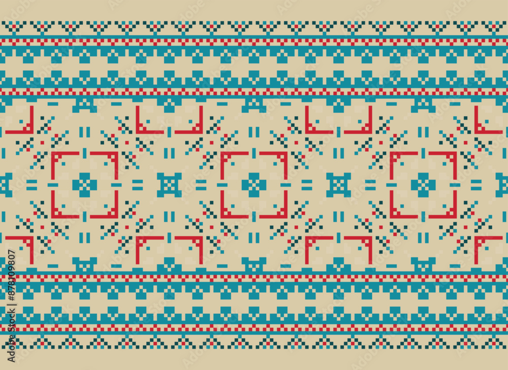 Traditional ethnic motifs ikat geometric fabric pattern cross stitch.Ikat embroidery Ethnic oriental Pixel brown background. Abstract,vector,illustration. Traditional ethnic motifs ikat geometric fabric pattern cross stitch.Ikat embroidery Ethnic oriental Pixel brown background. Abstract,vector,illustration.