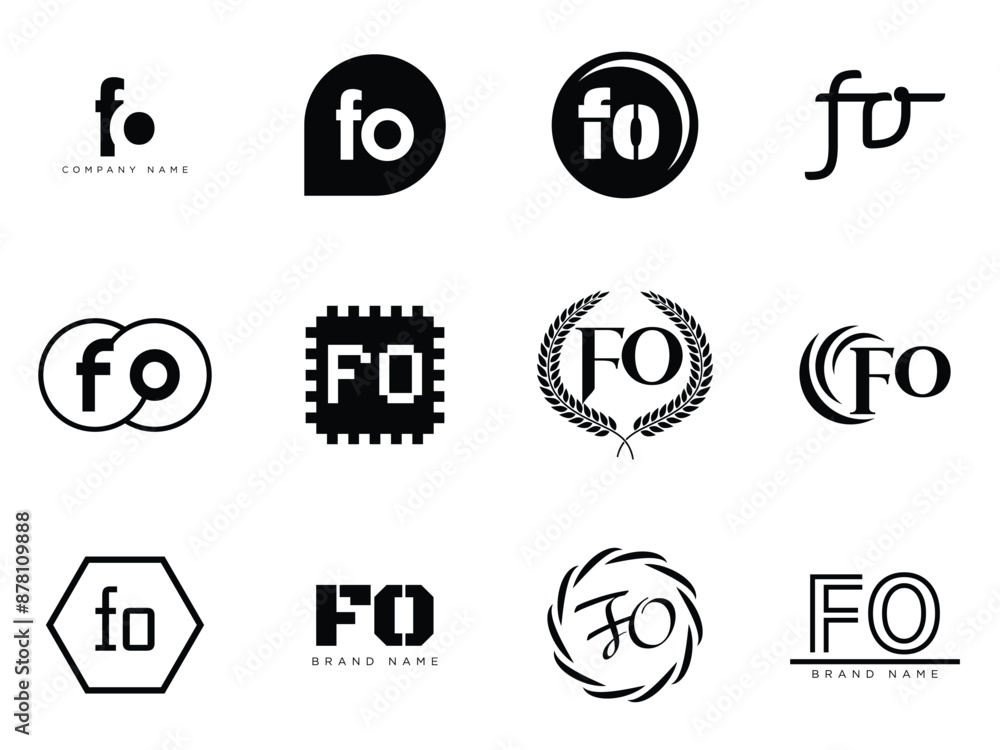 FO logo company template. Letter f and o logotype. Set different ...