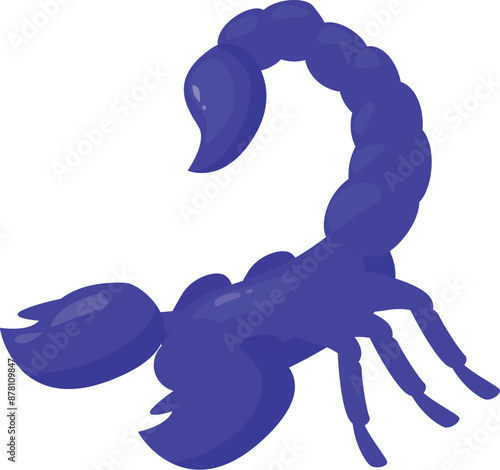 Blue scorpion raising its tail in threatening posture, ready to attack with its pincers and its venomous stinger