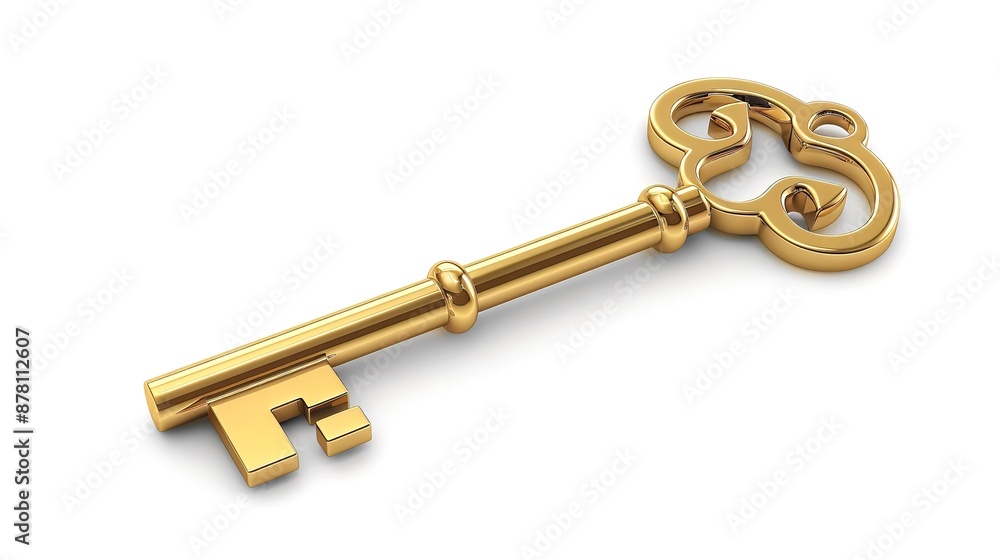 golden key touch security, on white background golden key touch security, on white background