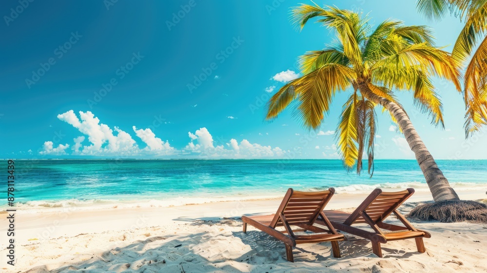 wooden bench chair on sea with coconut tree nature background wooden bench chair on sea with coconut tree nature background