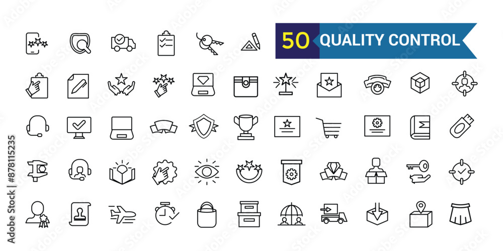Quality control line icons set. Outline icon collection. Editable vector stroke. Quality control line icons set. Outline icon collection. Editable vector stroke.