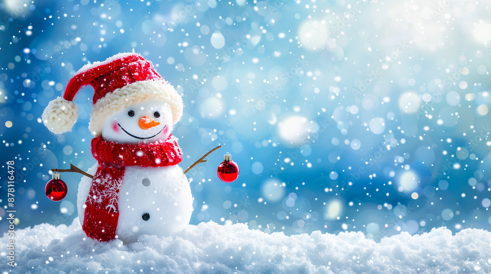 Snowman on snowy winter in Christmas and New Year day. Snowman on snowy winter in Christmas and New Year day.