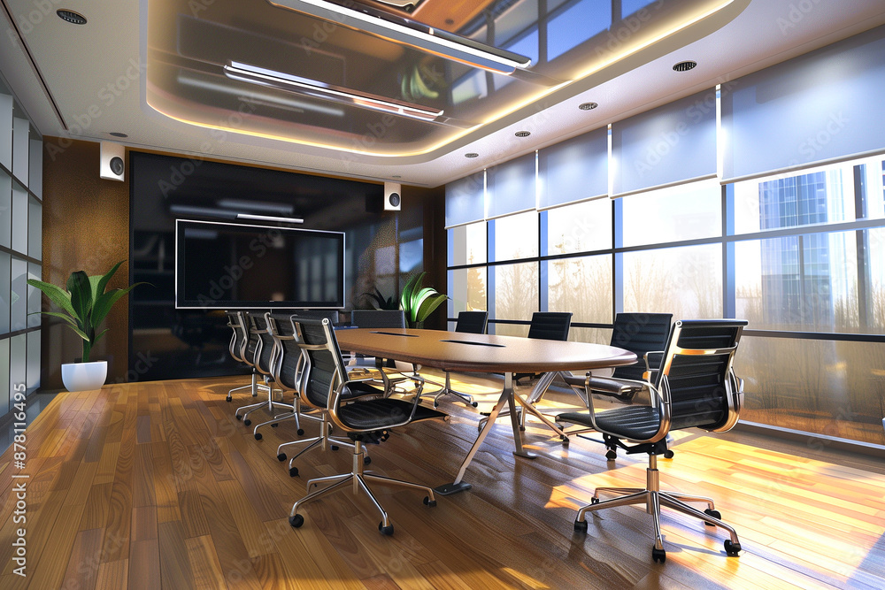 Naklejka premium Conference meeting room with blank projector screen.