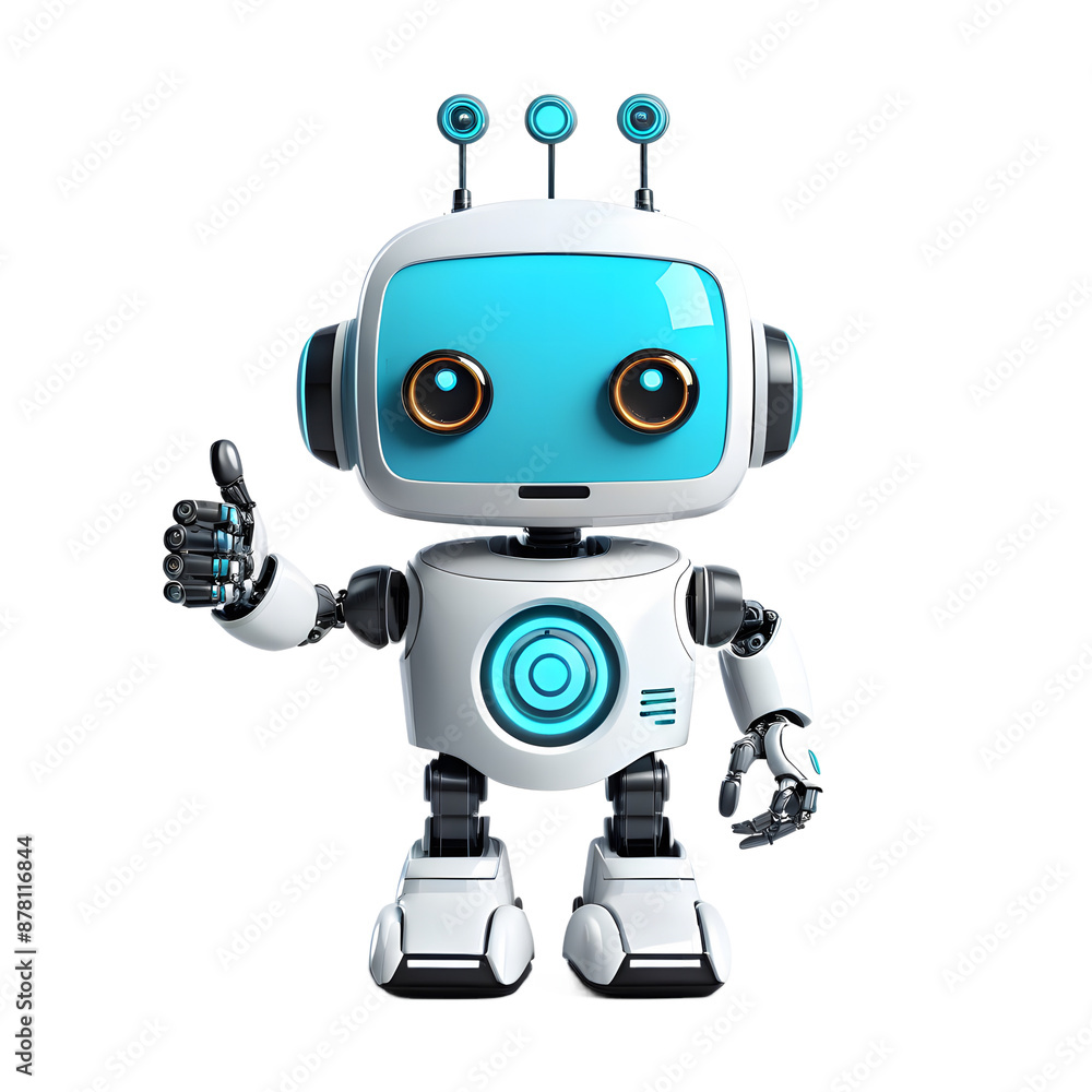 Cute AI Robot Chatbot Thumbs Up isolated on transparent background Cute AI Robot Chatbot Thumbs Up isolated on transparent background