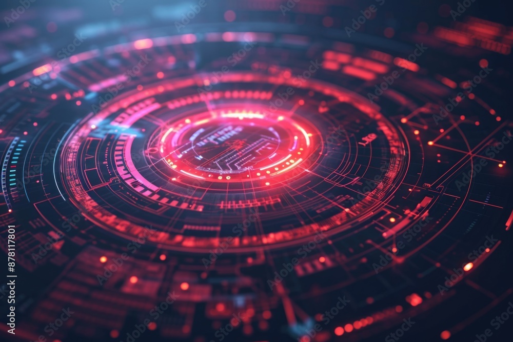 A circular device with red and blue LED lights displayed inside, suitable for technology or innovation concepts A circular device with red and blue LED lights displayed inside, suitable for technology or innovation concepts