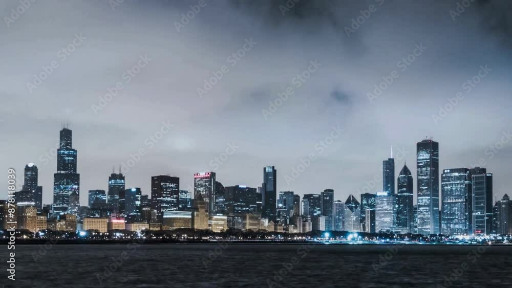 Night View of Chicago with the Flowing Cloud - Chicago, Illinois Night View of Chicago with the Flowing Cloud - Chicago, Illinois