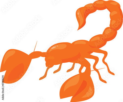 Orange scorpion crawling with claws open and stinger raised