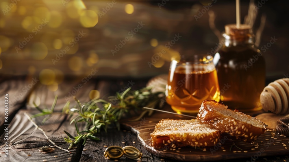 A wooden cutting board with sliced bread on top A wooden cutting board with sliced bread on top
