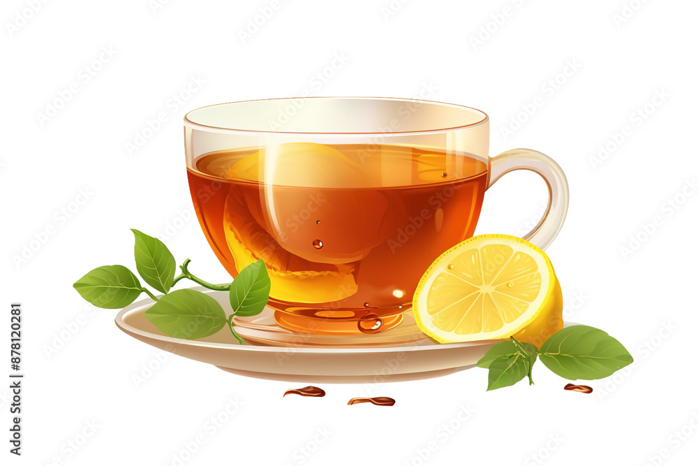 A Serene Sunset Blend: Delicate Tea Infused With Zesty Lemon on White or PNG Transparent Background. A Serene Sunset Blend: Delicate Tea Infused With Zesty Lemon on White or PNG Transparent Background.