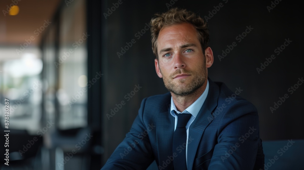 Fototapeta premium Businessman looking serious wearing suit and tie in office