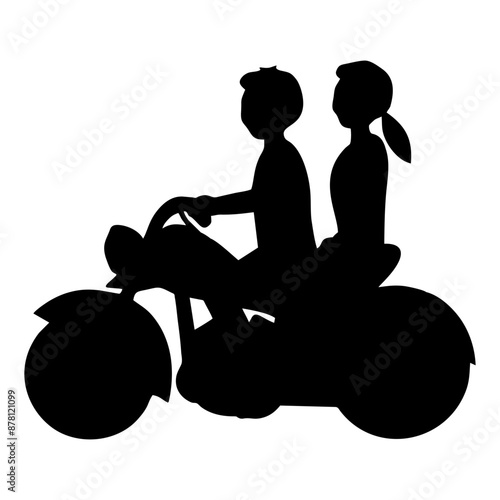 silhouette of a man and woman riding a motorbike together