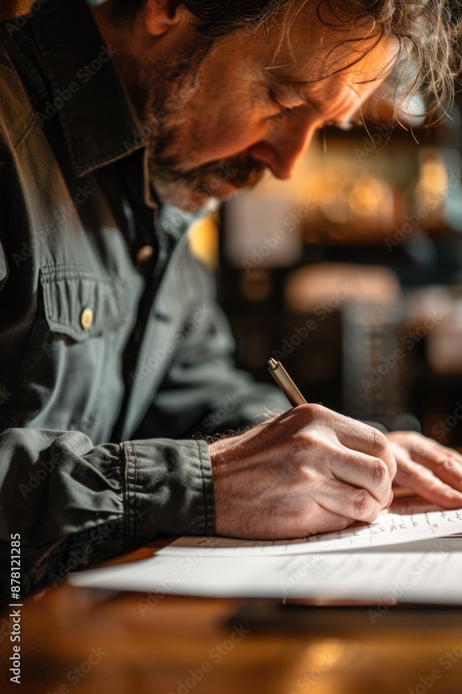 A person working on a document or creative project A person working on a document or creative project