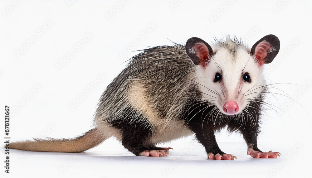 young virginian opossum didelphis virginiana standing looking camera white background young virginian opossum didelphis virginiana standing looking camera white background