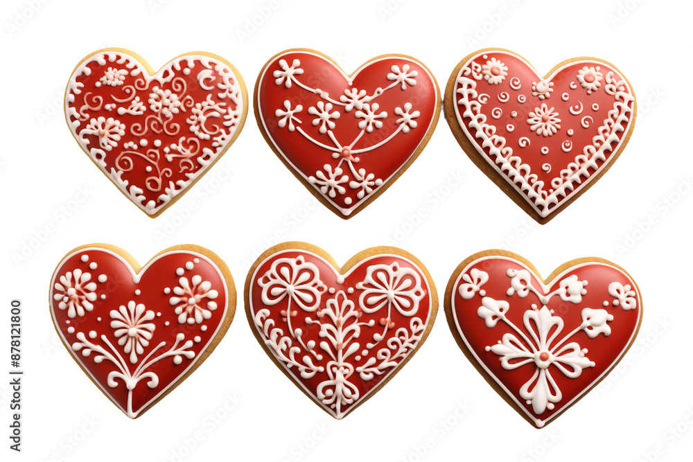 Sweetheart Symphony: A Whimsical Set of Red and White Heart-Shaped Cookies on White or PNG Transparent Background. Sweetheart Symphony: A Whimsical Set of Red and White Heart-Shaped Cookies on White or PNG Transparent Background.