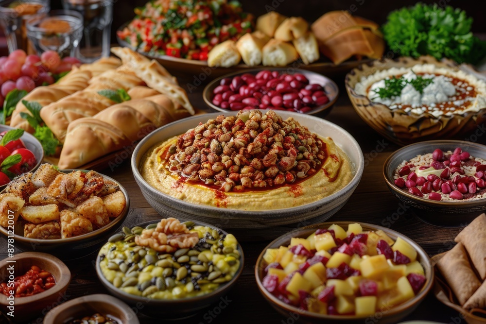Various dishes and snacks arranged on a table, suitable for lifestyle or travel imagery Various dishes and snacks arranged on a table, suitable for lifestyle or travel imagery