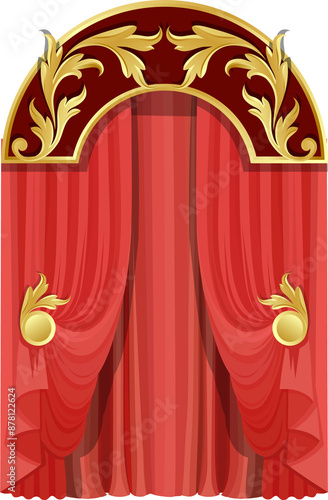 Luxury red curtains in victorian style