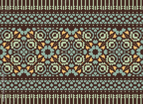 Geometric ethnic oriental seamless pattern traditional Design for background,carpet,wallpaper.clothing,wrapping,Batik fabric,Vector illustration.embroidery style - Sadu, sadou,