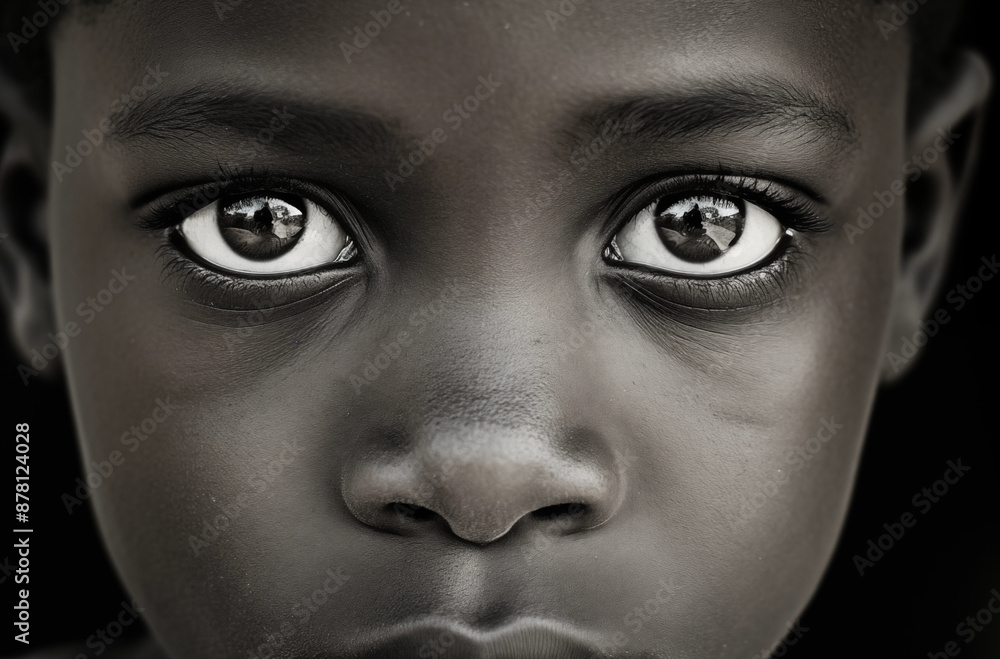 Close-up black and white portrait focusing on a boy's intense eyes, capturing deep emotion and reflection. Close-up black and white portrait focusing on a boy's intense eyes, capturing deep emotion and reflection.