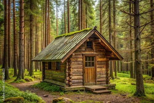 Small wooden house made of timber abandoned by the forest, made, forest, wooden, Small