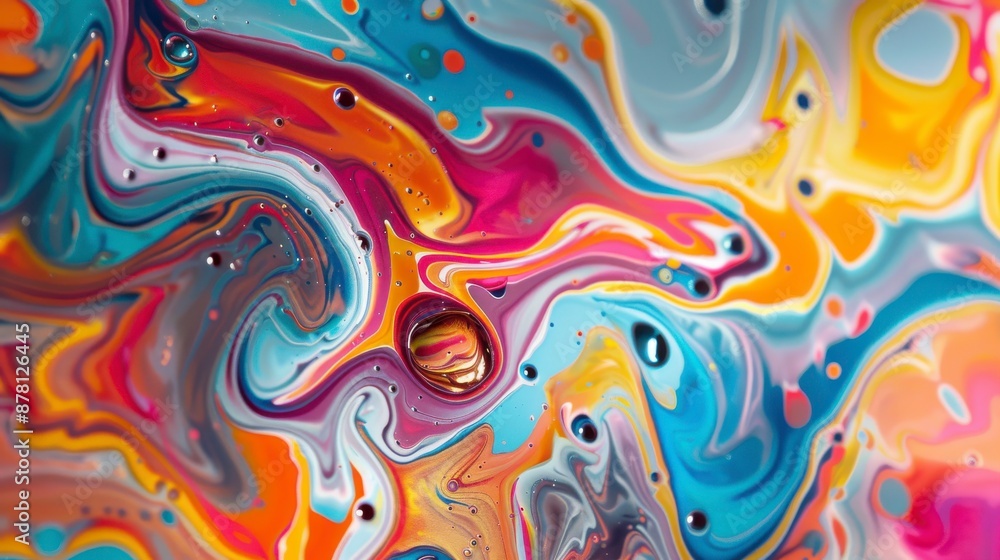 Naklejka premium Abstract swirls of paint and air bubbles in vibrant colors