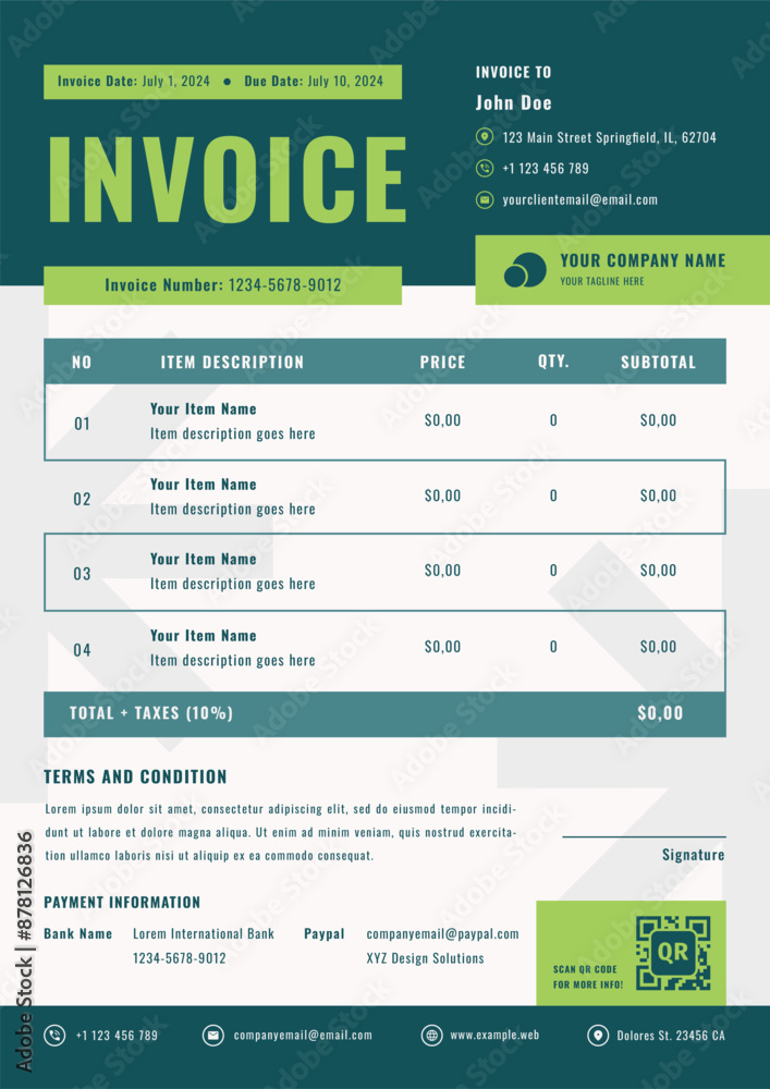 Naklejka premium Modern Business Invoice Template Design