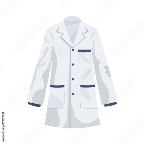White doctor coat, medical uniform. Vector lab costume. Isolated on white background.