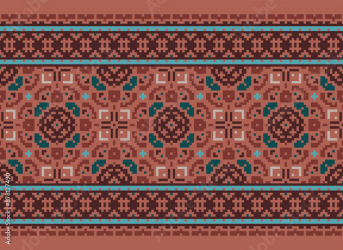 Geometric ethnic oriental seamless pattern traditional Design for background,carpet,wallpaper.clothing,wrapping,Batik fabric,Vector illustration.embroidery style - Sadu, sadou,