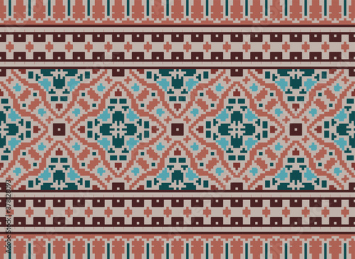 Geometric ethnic oriental seamless pattern traditional Design for background,carpet,wallpaper.clothing,wrapping,Batik fabric,Vector illustration.embroidery style - Sadu, sadou,
