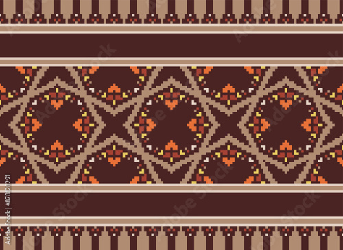 Geometric ethnic oriental seamless pattern traditional Design for background,carpet,wallpaper.clothing,wrapping,Batik fabric,Vector illustration.embroidery style - Sadu, sadou,