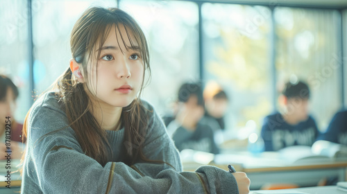 Obraz na płótnie 大学で勉強をする女子大生