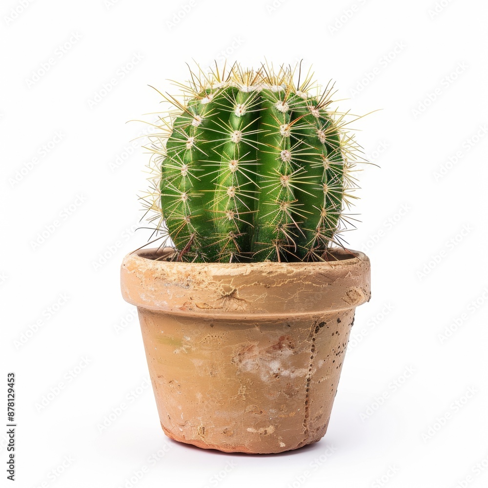 Cactus in clay pot isolated on white background. Cactus in clay pot isolated on white background.