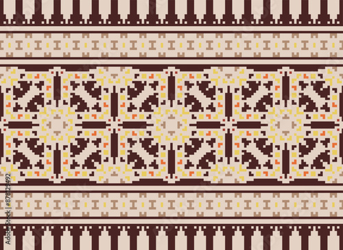 Geometric ethnic oriental seamless pattern traditional Design for background,carpet,wallpaper.clothing,wrapping,Batik fabric,Vector illustration.embroidery style - Sadu, sadou,