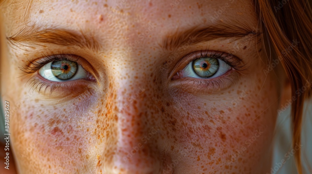 Intense Gaze of Blue-eyed Woman with Natural Freckles Intense Gaze of Blue-eyed Woman with Natural Freckles