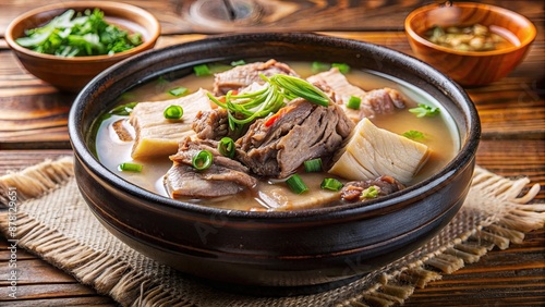 Korean soup close up Gamja tang (pork back bone stew), stew), close, (pork, Korean, back, soup photo