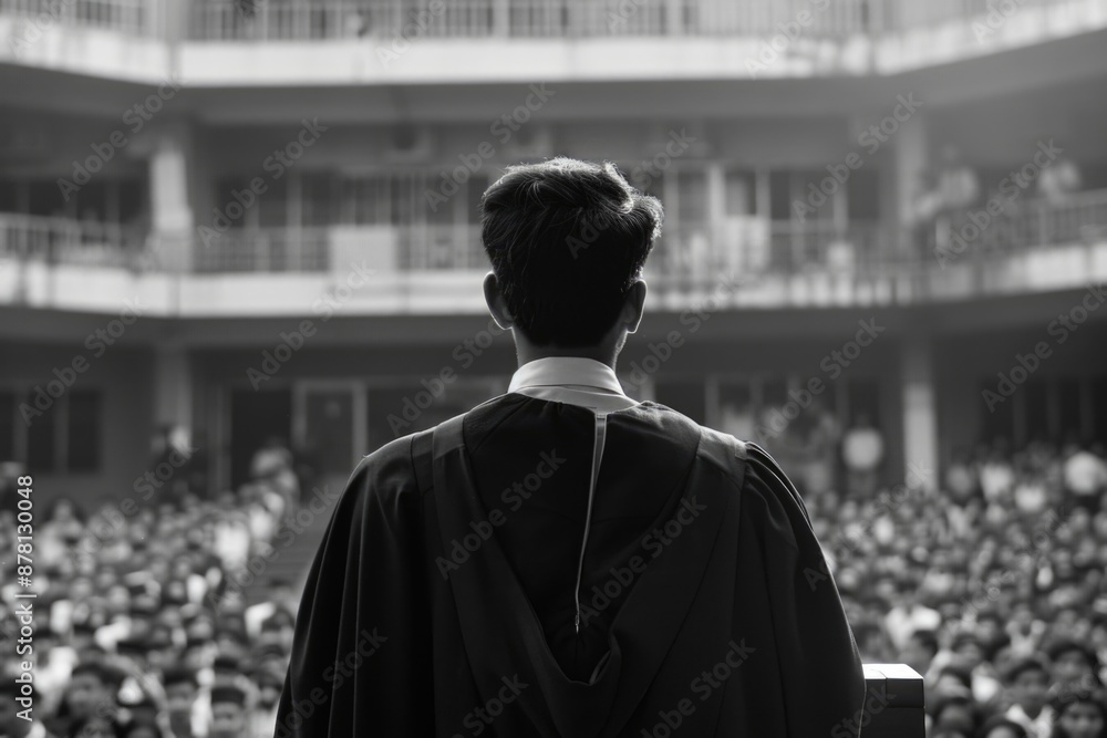 Naklejka premium A person in a traditional graduation attire, suitable for academic or professional uses