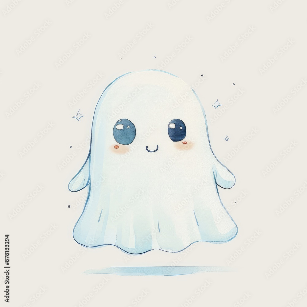 Friendly Watercolor Ghost with Cute Expression on White Background - Spooky and Whimsical Halloween Spirit Illustration, Generative Ai Friendly Watercolor Ghost with Cute Expression on White Background - Spooky and Whimsical Halloween Spirit Illustration, Generative Ai