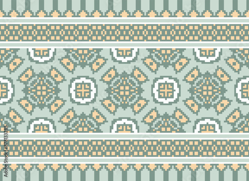 Geometric ethnic oriental seamless pattern traditional Design for background,carpet,wallpaper.clothing,wrapping,Batik fabric,Vector illustration.embroidery style - Sadu, sadou,