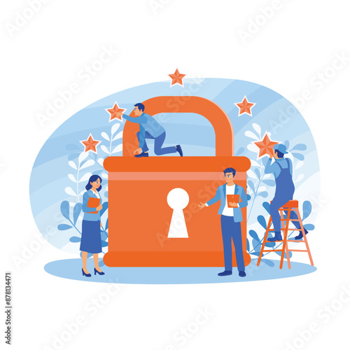 People protect the security of personal data. Data protection on the internet. General Privacy concept. Flat vector illustration.