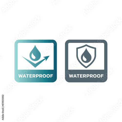 Waterproof vector label. Clothing feature water resistant sticker.