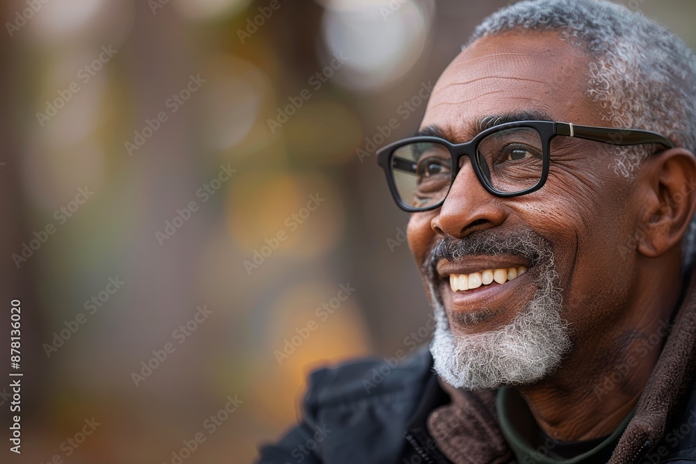Side view of smiling senior african american man looking side outdoor. Side view of smiling senior african american man looking side outdoor.