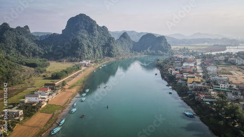 The aerial view of Phong Nha in Northern Vietnam