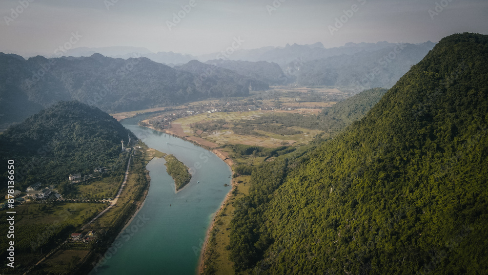 The aerial view of Phong Nha in Northern Vietnam The aerial view of Phong Nha in Northern Vietnam