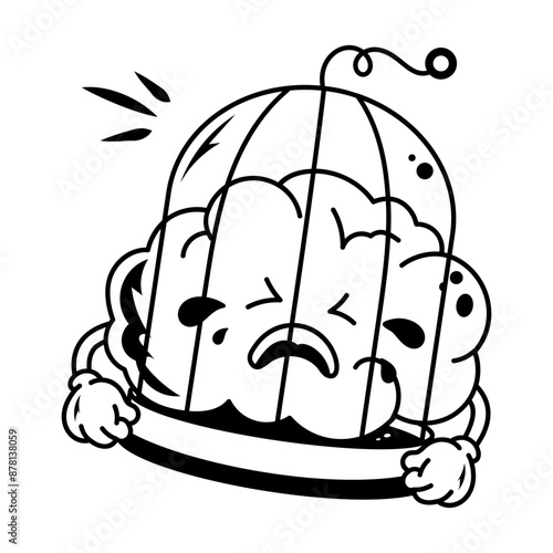 Caged mind mascot icon in doodle style 