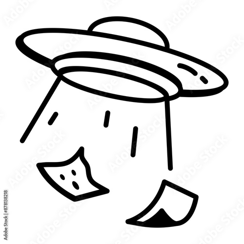 A hand drawn doodle icon of ufo abduction 