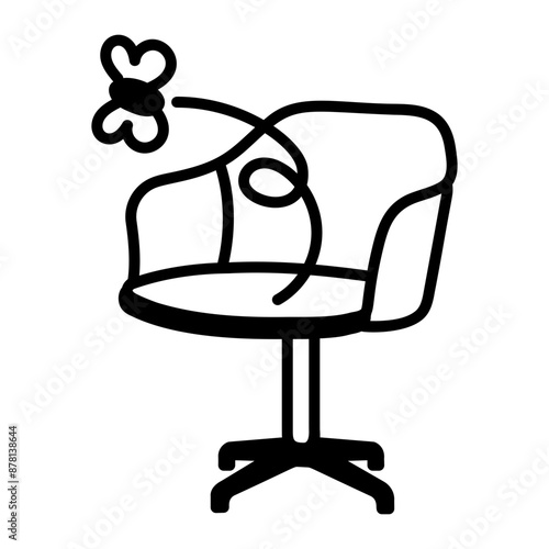 Empty chair with a fly, doodle style icon 